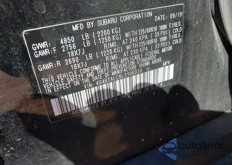 2020 Subaru Outback Limited from USA, damaged, VIN 4S4BTALC8L3106030